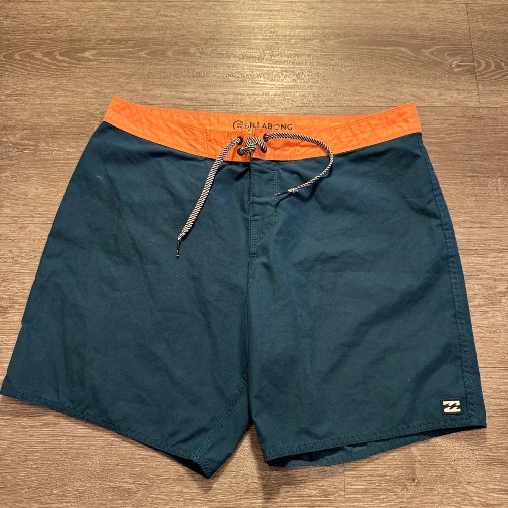 Billabong Board Shorts Mens 34 Blue Orange Recycled Surf Swim Trunks Beach Logo